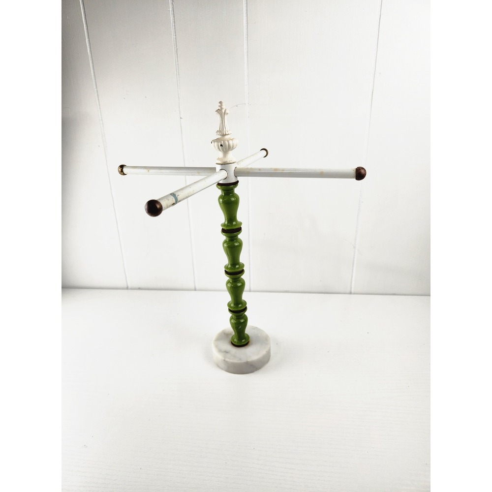 Vintage Retro Jewelry Stand Green Avacado Marble Base 70s Towel Stand